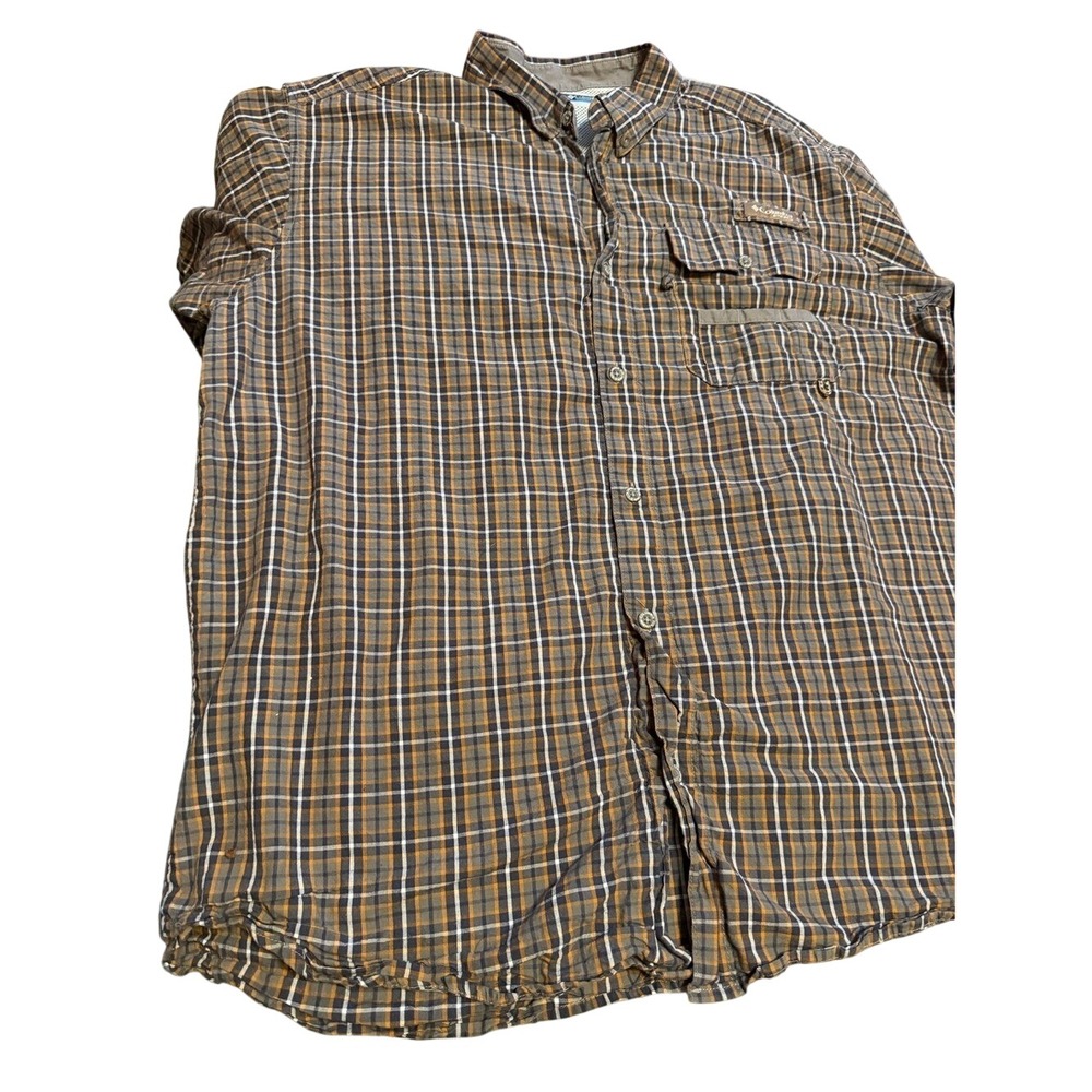 Columbia PHG Plaid Vented Fishing Hunting Shirt Mens XL Brown Orange